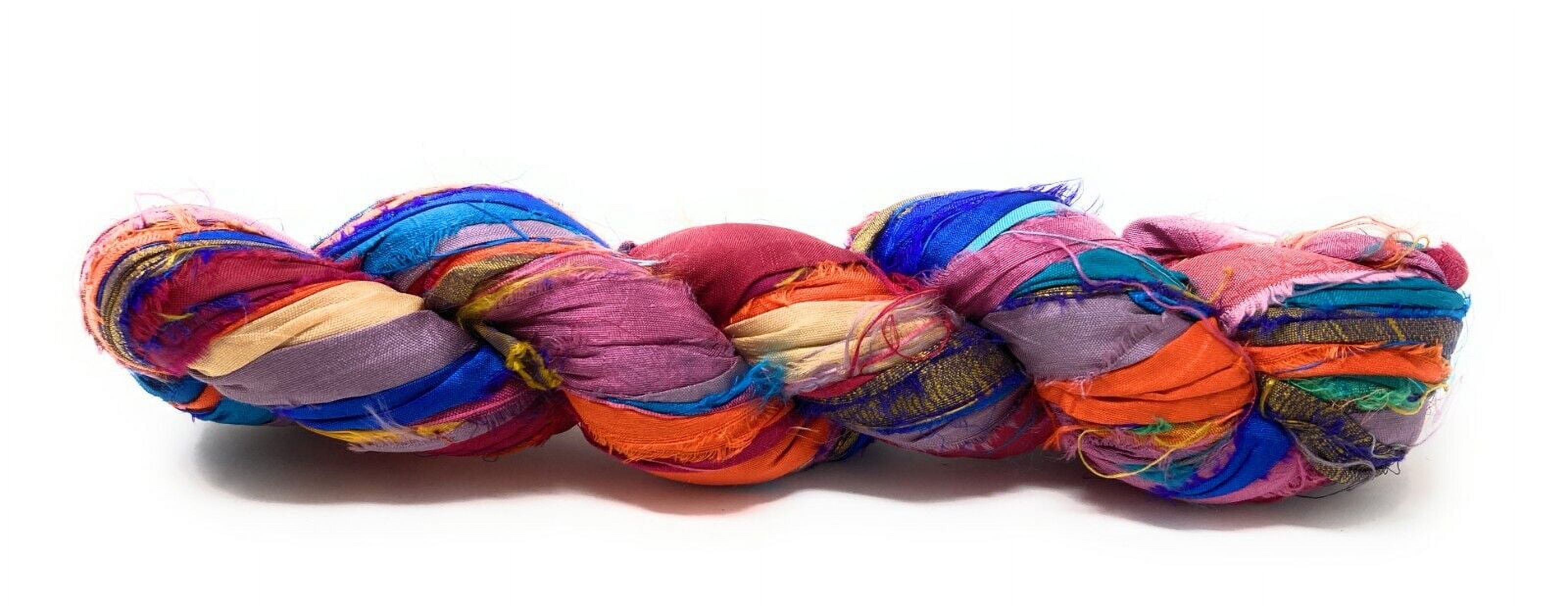 Fair Trade Recycled Sari Silk Ribbon 100 gram Skein MULTI COLORED